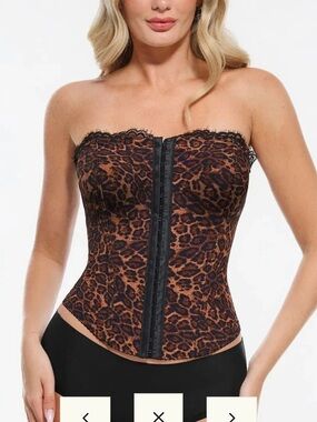 Strapless Leopard Print Corset Top in Brown